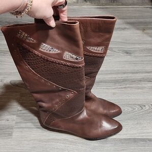 GUC Vintage BROWN Vivian Leather Pointed Knee High Boots